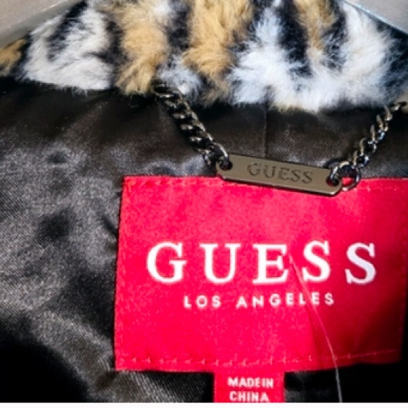 Guess coat leopard faux fur loose fit open front coat cozy soft faux fur Guess - Picture 4 of 6